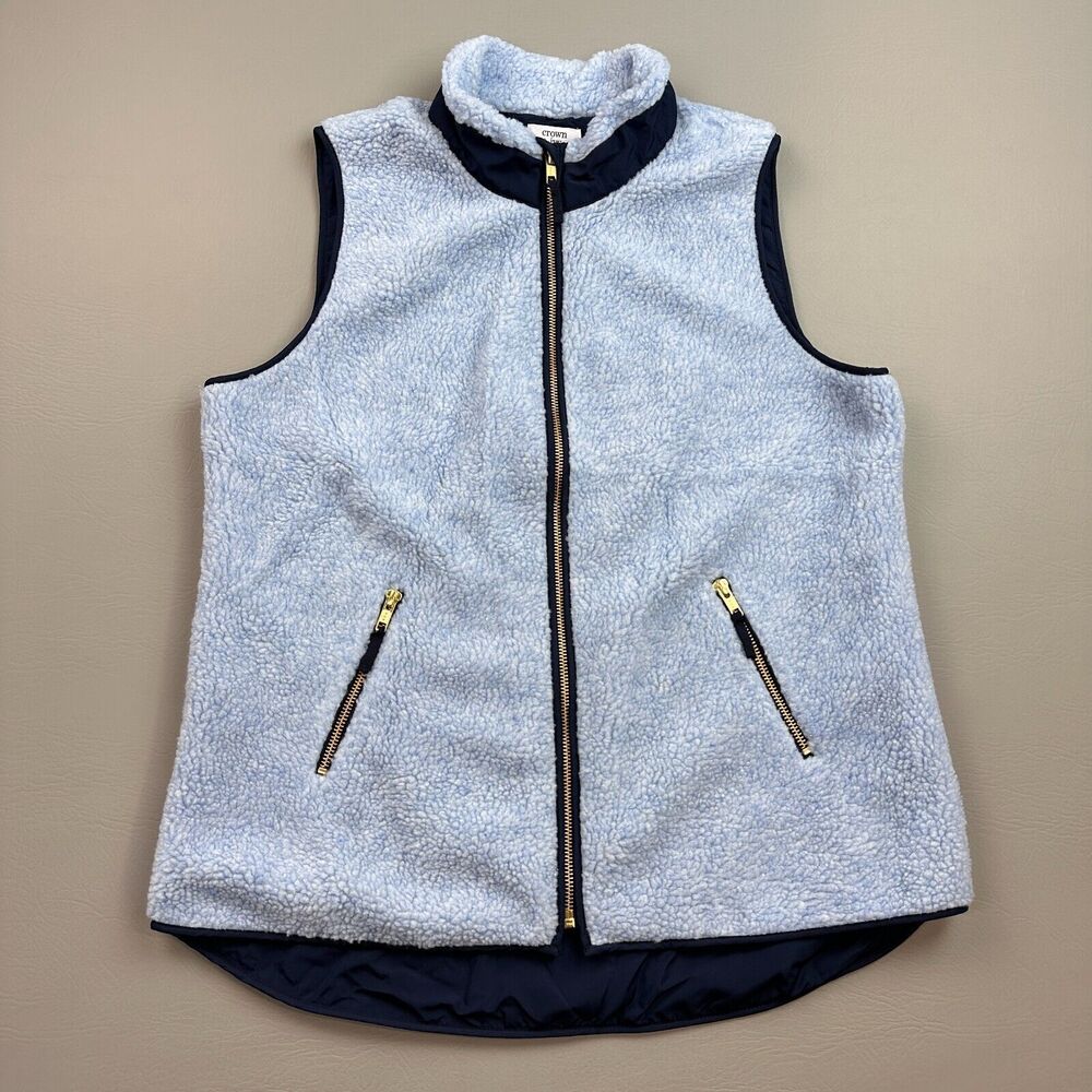 Crown & Ivy Vest Women’s Medium Blue Wonka Fleece Full Zip Outdoor Casual NWT